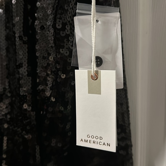 GOOD AMERICAN Sequin Collared Party Jacket Blouse Size 5 NWT Black $129 Sold Out - Picture 11 of 17